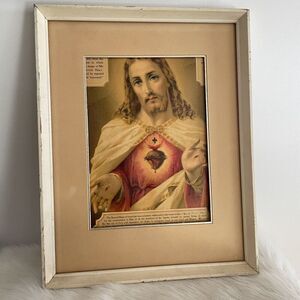 Vintage Sacred Heart Framed Print 1961 No Glass Rare Image 16” X 20” Needs Work